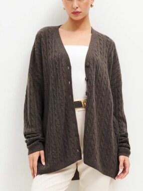 Reformation Oversized Cable-Knit Cardigan - Dark Brown